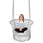 COSTWAY Hammock Swing Chair, Hanging Cotton Rope Macrame Chairs for Outdoor & Indoor, Garden Patio Balcony Living Room Tassels Swing Seat, Max. Load Capacity 160kgs (Grey)