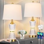 Modern Table Lamps, Set of 2 Gold Modern Table Lamps Night Light with 2 USB Charging Ports & AC Outlet, Bedside Nightstand Lamp White Shade for Living Room Bedroom Home Decor(2 LED Bulbs Included)