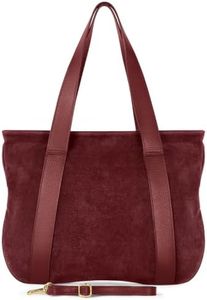 Italian Genuine Suede Leather Tote for Women with Secure Zipper & Adjustable Strap | Large City Shoulder Carryall (Burgundy)