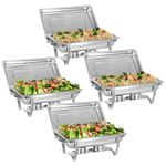 EVGTTI 9L Chafing Dish Buffet Set 4 Packs Stainless Steel Foldable Rectangular Chafer Full Size w/Water Pan, Food Pan, Fuel Holder and Lid