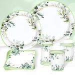 Paper Plates and Napkins Cups Set 96pcs,Sage Green Party Plates Cups and Napkins,Baby Shower Plates,Party Tableware,Plates and Cutlery Set for Birthday Party Supplies Wedding Safari Party Decorations