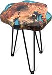 Crystal Clear Epoxy Resin Natural Edge Wood end Table, Wood Resin Side Table Hand Made Craft Coffee Table with Hairpin legs-20 inch Tall (Blue)