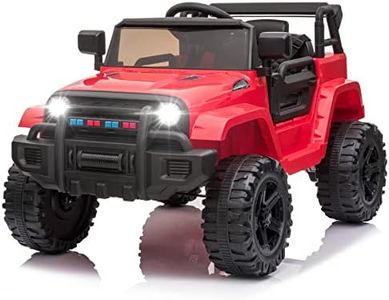 JOYMOR Ride on Truck with Remote Control, 4 Wheels 12V Battery Powered Kids Car, with LED Headlight/Horn Button/ MP3 Player/USB Port/Forward Backward/Kids Girl Boy (red)