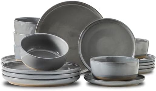 Hasense Stoneware 18 Pieces Plates and Bowls Sets, Porcelain Dinnerware Sets for 6, Ceramic Dishes Sets with Speckled Pattern, Scratch Resistant Microwave and Dishwasher Safe, Dark Gray