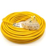 100 ft - 14 Gauge Heavy Duty Extension Cord - 3 Outlet Lighted SJTW - Indoor/Outdoor Extension Cord by Watt's Wire - 100' 14-Gauge Grounded 13 Amp Extension Cord