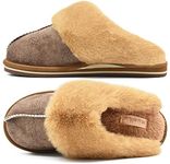 KuaiLu Womens Plush Slippers Ladies Cozy Memory Foam Mule Winter Slippers Slip on Best Arch Support Slider Slippers with Non-Slip Indoor Outdoor Light Hard Sole Brown Size 5