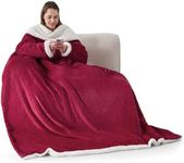 Bedsure Wearable Blanket with Sleeves and Pocket - Warm Throw Blanket with Arms TV Wrap Blanket Robe as Gifts for Women Men, Burgundy