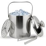 1.3 L Ice Bucket with Lid Strainer Tongs Ice Cube Container for Cocktail Bar Freezer Parties Weddings Stainless Steel Double Wall Keeps Ice Frozen Longer Fruit Holder Kitchen Fresh-Keeping Utensils