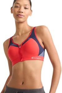 Champion Women's Sports Bra, Motion Control Zip High-Impact Sports Bra, Wirefree Bra for Women, Red Flame, 14D