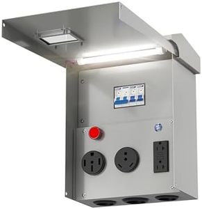 RV Outlet Box with Lighting System Current Indicator 50/30/20 Amp Trailer RV Accessories Electrical Temporary Power Panel Small Metal Sub Breaker Box Waterproof Outdoor Receptacle Camper Home Upgrades