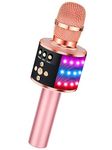 BONAOK Wireless Bluetooth Karaoke Microphone Multicolour LED Lights, 4 in 1 Portable Handheld Home Speaker Machine for All Smartphone (Rose Gold)