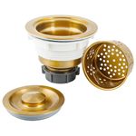 LQS Kitchen Sink Drain Strainer Assembly, Sink Drain 304 Stainless Steel with Removable Deep Waste Basket and Sealing Lid 3-1/2-inch Golden