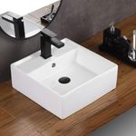 ANDVIN Bathroom Vessel Sinks 16"X16" Square Overflow Above Counter White Ceramic Wash Basin Vanity Sink