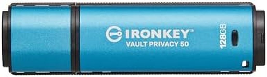 Kingston IronKey Vault Privacy 50 USB Type A 3.2 Flash Drive, 128 GB Capacity, Blue
