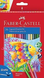 Faber Castell 114437 - Estuche de cartón con 36 ecolápices acuarelables de colores y pincel, multicolor