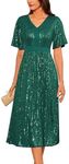 GRACE KARIN Women's Sequin Ruffle Sleeve Empire Waist Evening Mother of The Bride Dress Dark Green S