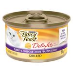 Fancy Feast Delights with Cheddar Wet Cat Food, Grilled Turkey & Cheddar Cheese Feast - 85 g Can (24 Pack)