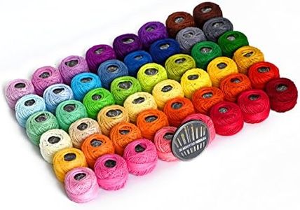 48 Cotton Ball 5g per Balls Rainbow Colors of Size 8 Perle/pear and 30 Golden Needles (48 Ball)