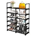 IWTTWY Shoe Rack Storage Tall Organizer - 6 Tier Metal Slots 24 Pairs Shoes Boots Stackable Stand Shelf for Closet Entryway Hallway Tidy Wardrobe Bedroom Bathroom, Black