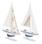 Deco 79 Wooden Sailing Boat with Assorted Carved Edges, Set of 2