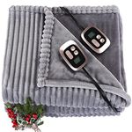 Heated Blanket Electric Blanket Queen Size 90 x 84 Inches - Heating Blanket Flannel with 1-10 Optional Heating Levels & 1-12 Hours Auto Off, Ultra Soft and Washable Blanket with Fast Heating, Grey