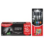 Colgate Charcoal Clean Black Gel Toothpaste, Saver Pack of 240g (120g X 2) with Slim Soft Charcoal Toothbrush, With Bamboo Charcoal & Wintergreen Mint For Deep Clean & Tingling Fresh Mouth Experience