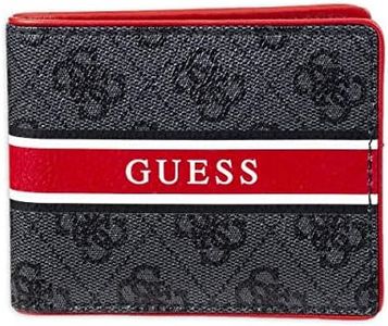 GUESS Men's Leather Slim Bifold Wallet, Charcoal/Red, One Size, Leather Slim Bifold Wallet