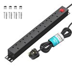 Extension Lead Surge Protection 7 Way Power Strip with Switch, Multi Plug Socket Horizontal 13amp PDU Power Distribution Unit, Rack Mount Power Outlets Wall Mount Power Strip, 1.8M Cable