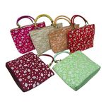 Purple Pink Royal Leaf Embroidery Traditional Potli Purse for Women with Zipper, Potli Bags for Return Gifts, Potli Pouches for Baby Shower, Potli Purse for Ladies for Gifting (Pack Of 24 Pcs)