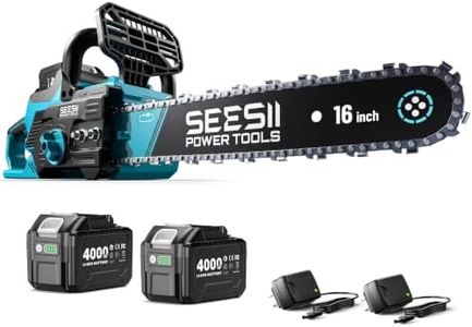 SEESII 40V 16-Inch Cordless Chainsaw: Brushless Electric Chain Saws with 2×4.0Ah Batteries & Charger, Tool-Free Chain Tension, Auto Oiling, for Tree Trimming, Wood Cutting, Yard Work