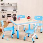 Kids Table and 4 Chairs Set, Height Adjustable Toddler Table and Chair Set with Graffiti Desktop, Easy to Wipe for Classroom Daycare Home, Children Multi-Activity Arts & Crafts Table for Ages 2-8