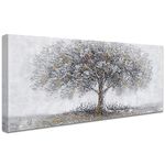 Wooden Framed Silver Gray Blooming Tree Canvas Wall Art Textured Tree of Life Canvas Print Abstract Painting On Canvas Poster Picture Living Room Bedroom Home Office Wall Decorations 50x120cm