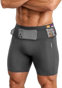 Clbort Men's Running Shorts with 6 Pockets, Non-Slip Waistband Compression Shorts, Secure Phone & Bottle Biker Workout Grey