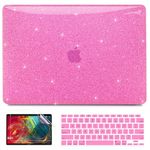 Anban Compatible with MacBook Air 13 inch Case 2022 2021 2020 2019 2018 A2337 M1 A2179 A1932 Touch ID, Glitter Smooth Plastic Hard Shell Case + Keyboard Cover +Screen Protector, Shining Hot Pink