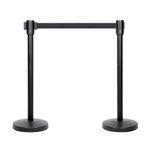 2-Pack Crowd Control Stanchion, 36" Black Stanchion with 6.5 Foot Retractable Belts for High Traffic, Events - RS-36BK/N_Intexca