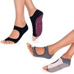 Tucketts Allegro Toeless Non-Slip Grip Socks for Women - Pilates Socks, Yoga Socks, Barre, Dance, and Ballet - Sizes 5-13, Black, Grey Blush, Large-X-Large