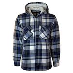 MyShoeStore Mens Padded Shirts Lumberjack Collared Hooded Flannel Check Jacket Thick Quilted Work Wear Warm Thermal Fleece Fur Lined Top Casual Coat (Hooded Blue, XL)