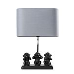 MiniSun Modern Black Three Wise Monkeys Table Lamp with a Grey Shade