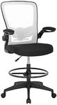 Drafting Chair Tall Office Chair with Lumbar Support Flip Up Arms Foot Ring Adjustable Height Task Mesh Standing Desk Chair Computer Chair Drafting Stool