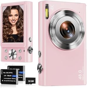 Digital Camera, 4K Autofocus Compact Camera with 32G SD Card HD 48MP with 2.8" Large Screen, 16X Digital Zoom, Portable Mini Camera for Photography, Vlogging Camera for Kids,Adult,Beginners(Pink)