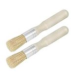 EXCEART 2pcs Chalk Wax Paint Brush Round Bristle Hair Wood Handle Milk Painting Brushes Waxing Tool for Stencils Furniture (Beige)