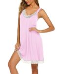 Ekouaer Women's Nightgown V-neck Chemise Sleepwear Lace Nightwear Soft Lingerie for Women Pink L