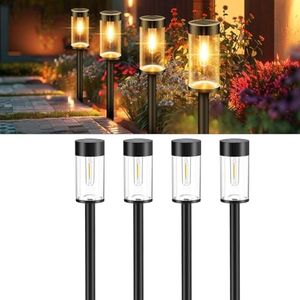 [4PK] Litogo Solar Pathway Lights, LED Solar Garden Lighting Waterproof, Auto On/Off Solar Light Outdoor for Path Walkway Outside Yard Lawn Sidewalk (Warm White)