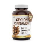 Herba Ceylon Cinnamon Capsules 4000mg - 180 Vegetable Capsules | Powerful 20:1 Extract from Sri Lanka | Equivalent to 4,000mg Dry Ceylon Cinnamon Powder | Made in Canada