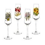 Portmeirion Botanic Garden 8oz Stemmed Champagne Flutes - Set of 4 | Assorted Motifs | Glass | Ideal for Home Bar, Weddings, Special Occasions | Made in England