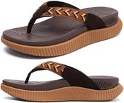 KuaiLu Womens Orthopedic Flip Flops Athletic Thick Cushion Recovery Thong Sandals Summer Slip On Memory Foam Ladies Sport Walking Sandles Comfort Plantar Fasciitis Arch Support Beach Brown Size 10