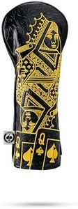 Pins & Aces Royal Flush Fairway Head Cover - Premium, Hand-Made Leather Headcover - Ace of Spades & Magnetic Closure, Tour Quality Golf Club Cover - Style and Customize Your Golf Bag (Black & Gold)