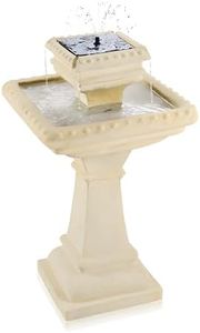 Primrose 80cm Solar Powered Ivory 2 Tier Bird Bath Cascade Water Feature Outdoor Cast Stone Fountain with LED Lights