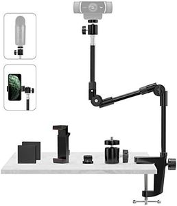 Webcam Stand Camera Mount with Phone Holder & 5/8" Screw, 25in Flexible Projector Stand Gooseneck Desk Mic Stand for Logitech C922 C930e C920 C615 C960 Brio 4K, GoPro, Blue Yeti Snowball Ice