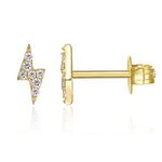 PAVOI CZ Stud Earrings: 14K Gold Plated Dainty Mini Lightning Bolt Stud Earrings (Yellow)